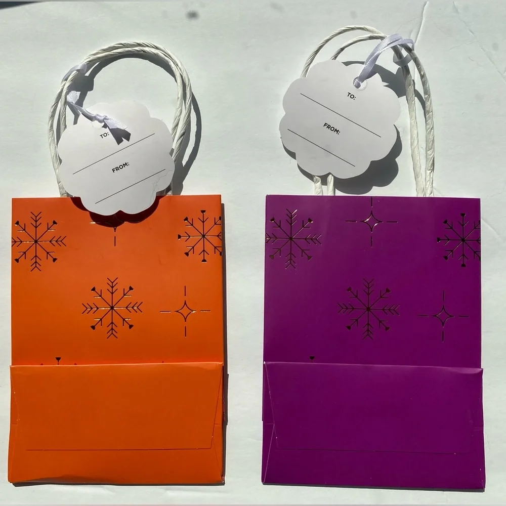 Gift Bags Holiday Themed 6 x 4.5 spicy titles lot of 5 bags & tags odd colors